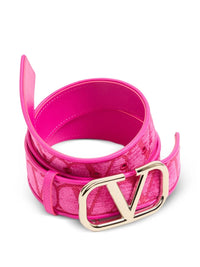 Valentino Garavani Women's Vlogo Reversible Velvet & Leather Belt in pink - women's accessory