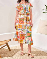 Tribal - Button Front Belted Midi Dress