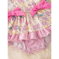 Kids Charm - Girls Floral Bunny Twirl Onesie with Side Bows