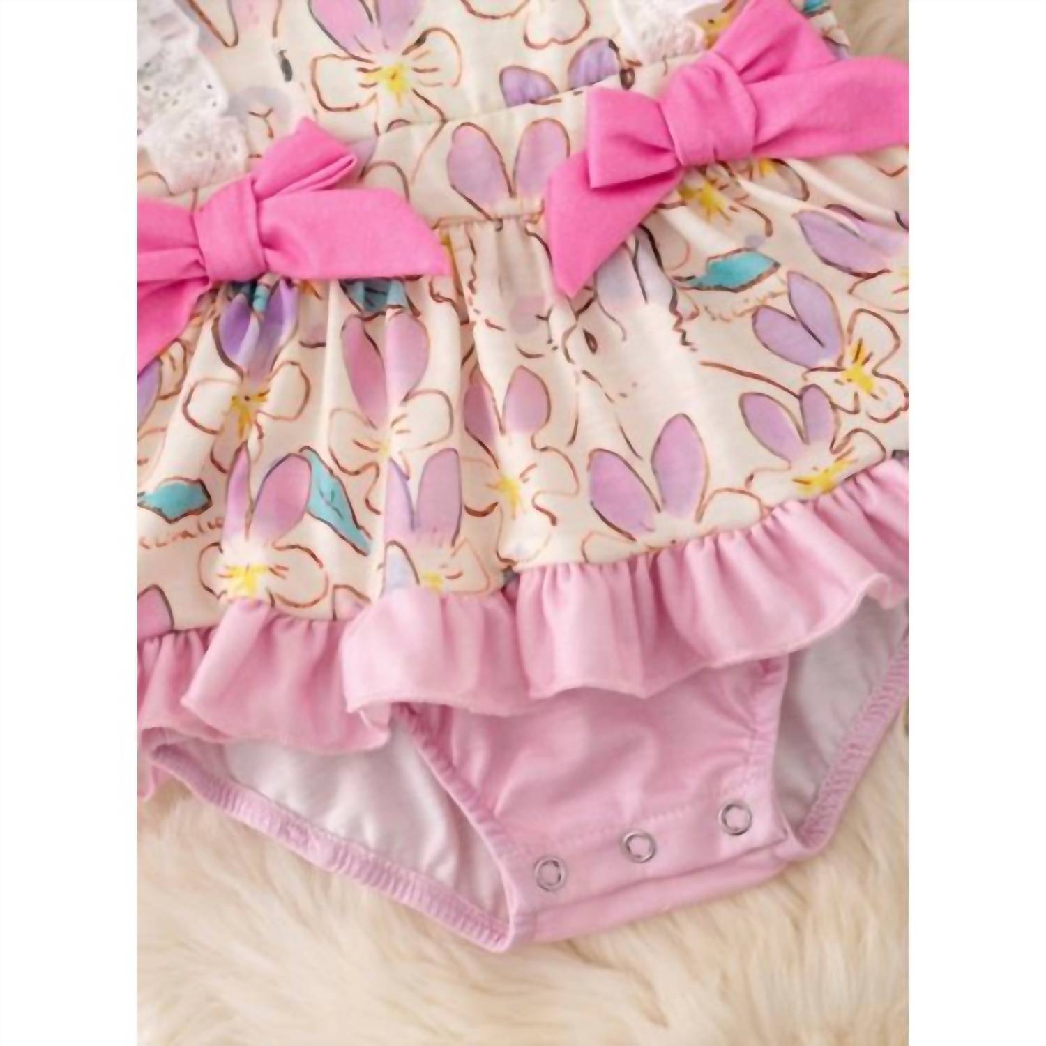 Kids Charm - Girls Floral Bunny Twirl Onesie with Side Bows