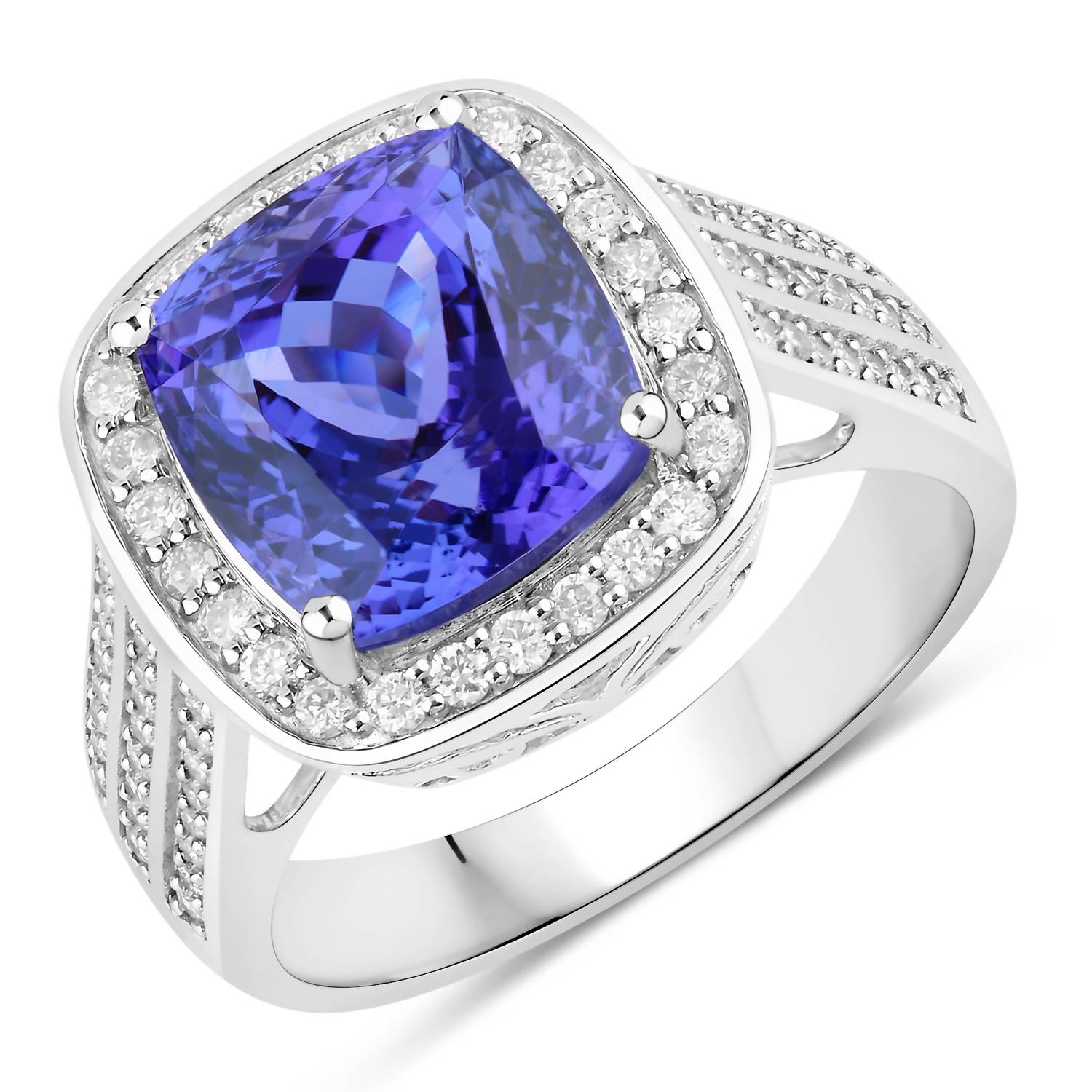 Diana M Jewels Women's Cushion Natural Tanzanite Fashion Ring (5.59 Ct) - Elegant in 14k white gold - women's jewelry