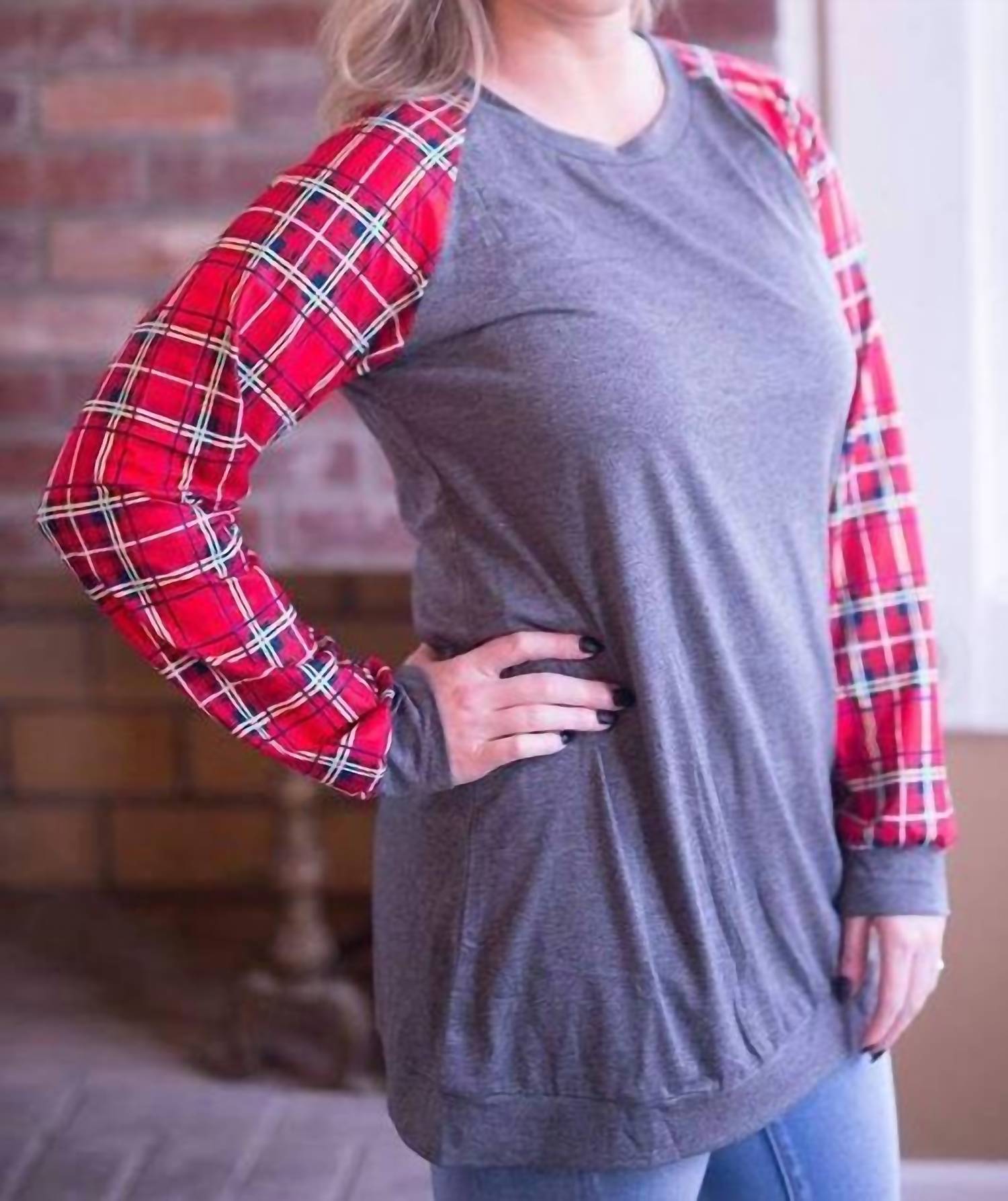 Shirley Stone - Plaid Raglan Top