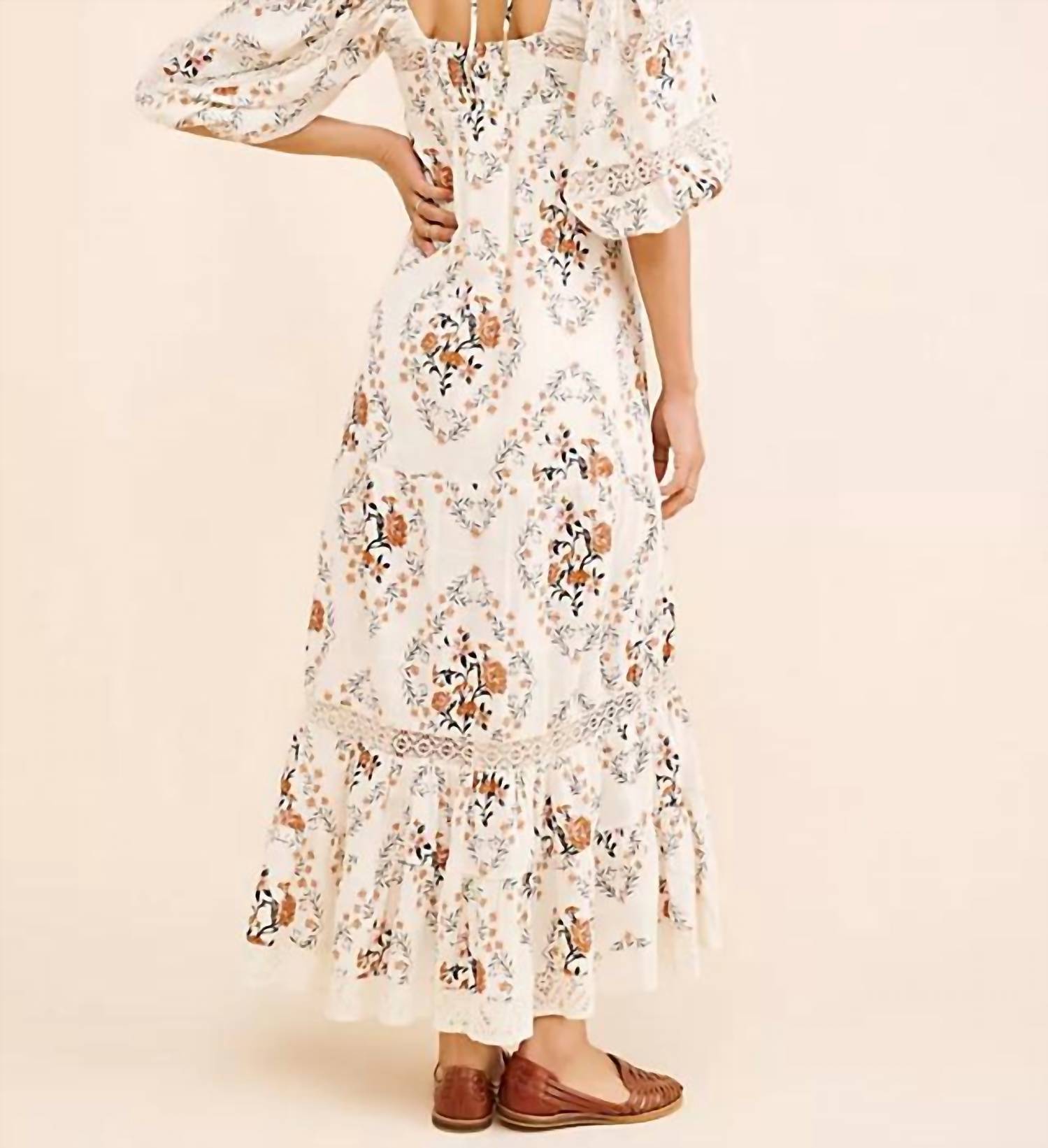 Free People All The Attitude Printed Maxi Dress in beige multi - women's dress - detail view