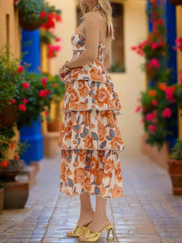 entro Floral Tiered Midi Dress in amber - women's dress - alternate view
