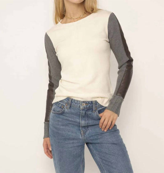 Central Park West - Beatrix Leather Accent Crew Sweater