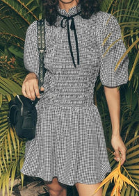 WISHLIST Gingham Smocked Mini Dress in black cream - women's dress
