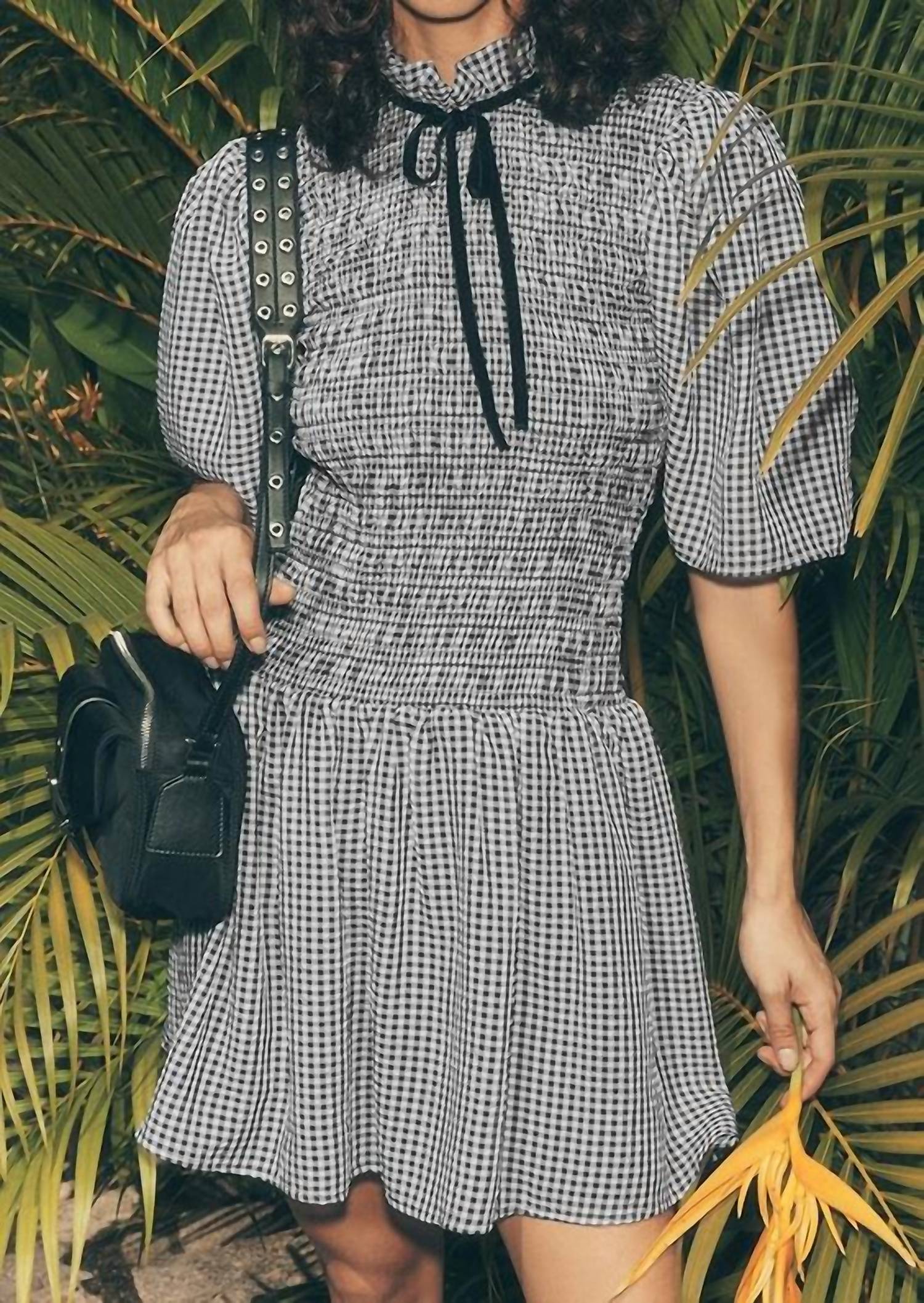 WISHLIST Gingham Smocked Mini Dress in black cream - women's dress