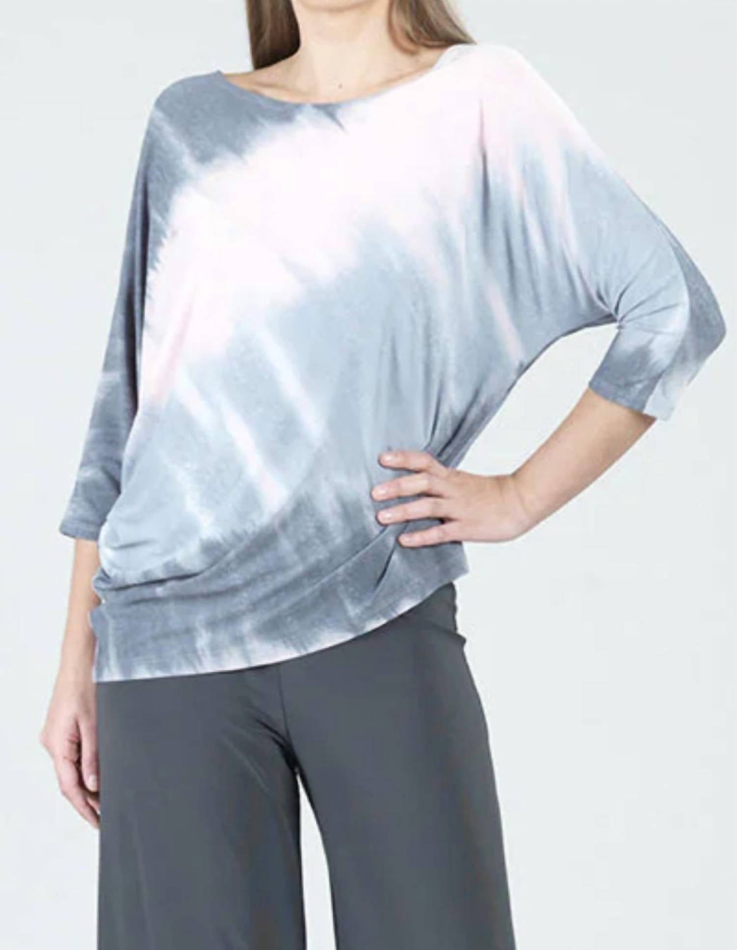 Clara Sunwoo - Ombre Print Half & Half Sleeve Top - Grey/Blush