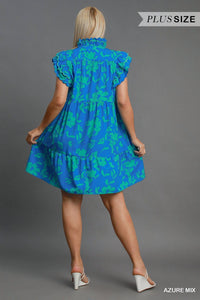 Umgee - Floral Print With Scalloped Edges Mini Dress - Plus