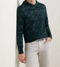 PETER MILLAR Reversible Camo Popover Hoodie in deep verdant - men's shirt - detail view