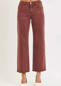 RISEN Mid Rise Ankle Wide Leg Pants in lurex chocolate - women's pants