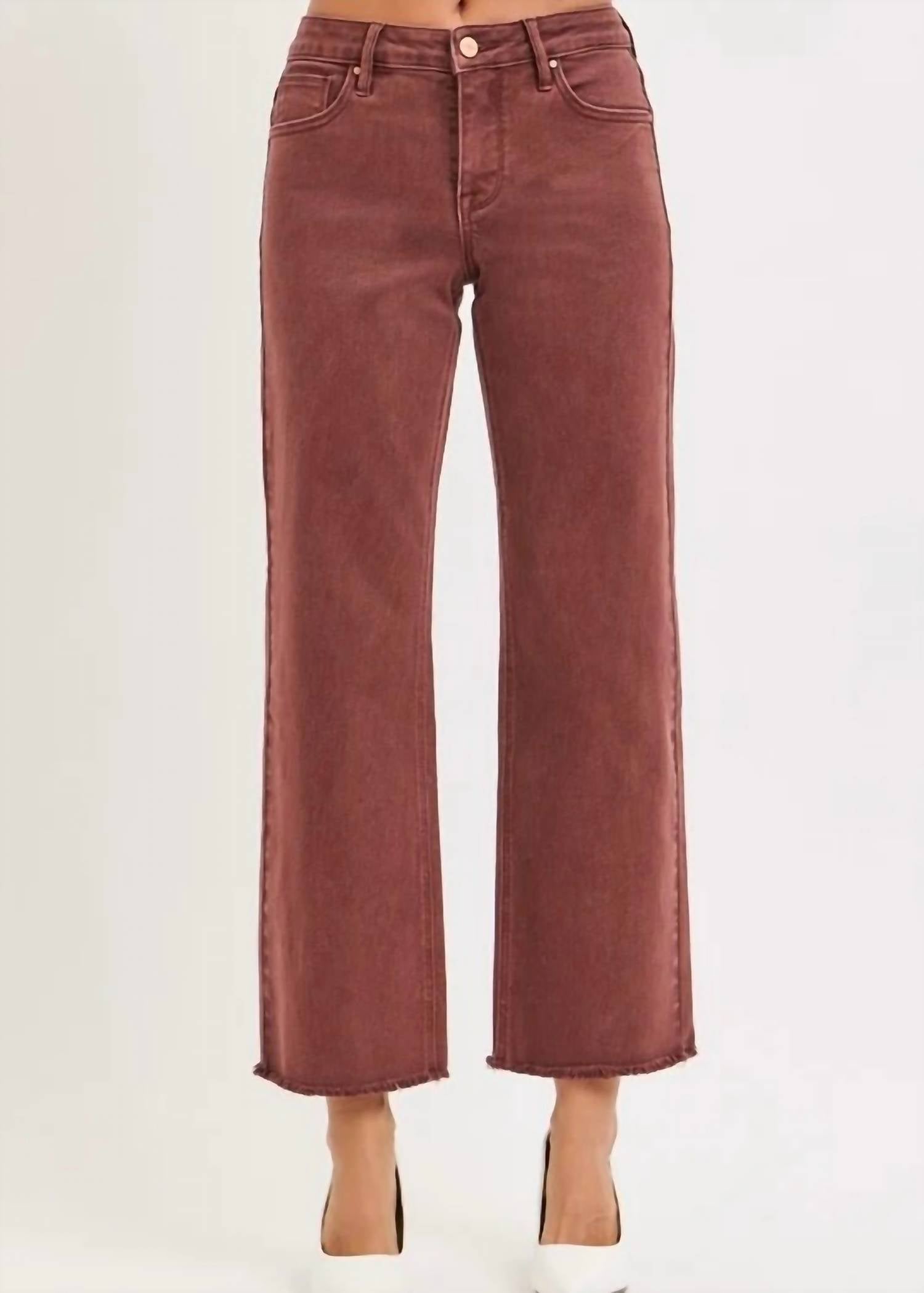 RISEN Mid Rise Ankle Wide Leg Pants in lurex chocolate - women's pants