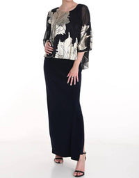 Frank Lyman - Metallic Floral Chiffon Overlay Evening Dress