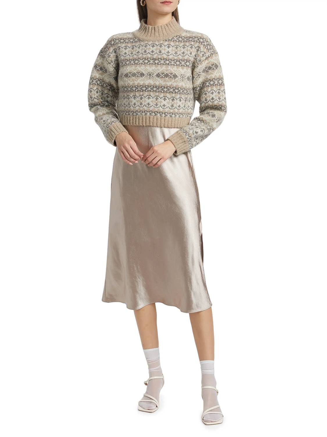 DESIGN HISTORY Pattern Sweater in grey ivory tan pattern - women's sweater