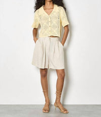 Apricot - Crochet Collar Button Top