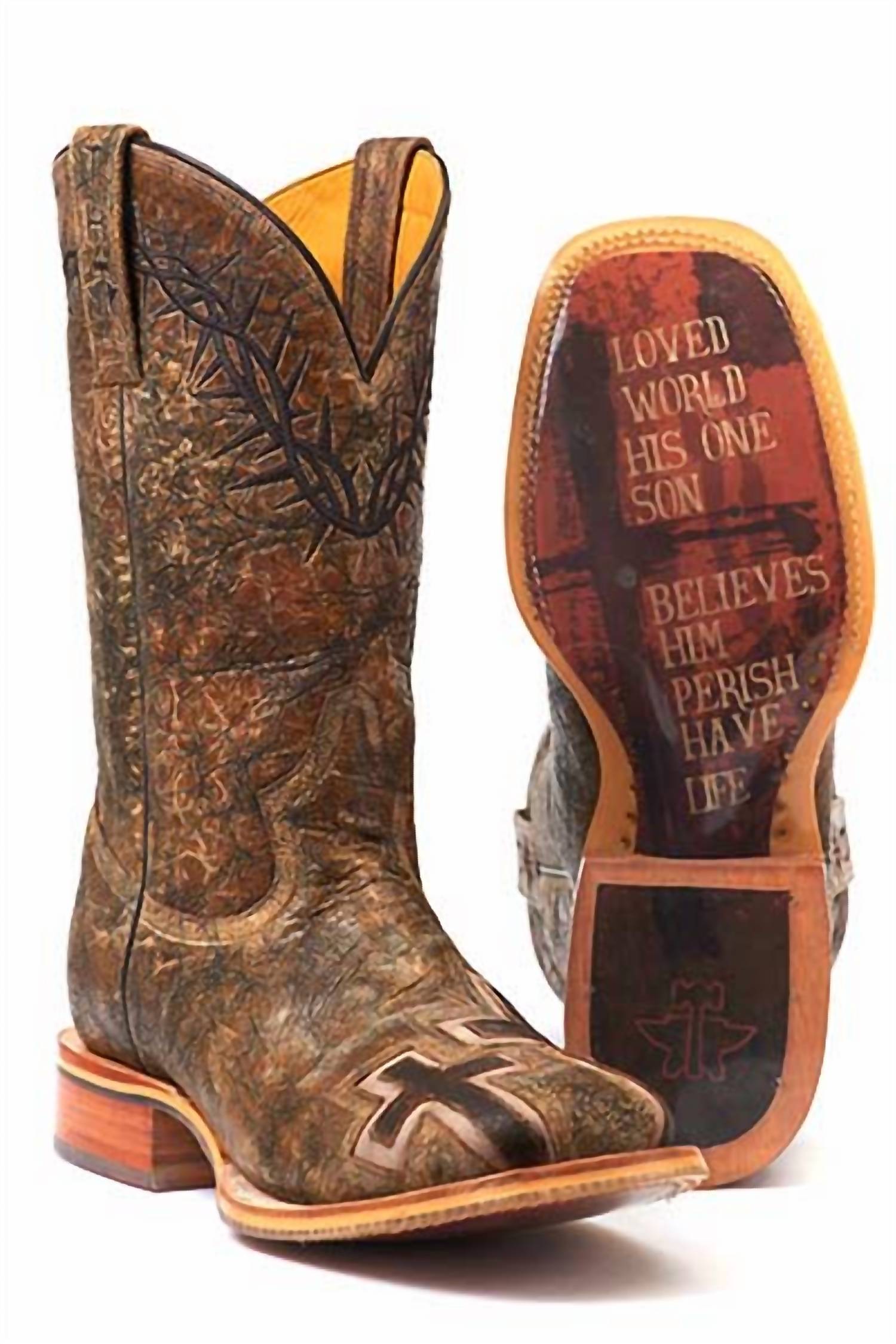 Tin Haul - Men's John 3:16 Bible Verse Square Toe Boot With Obvious Sole