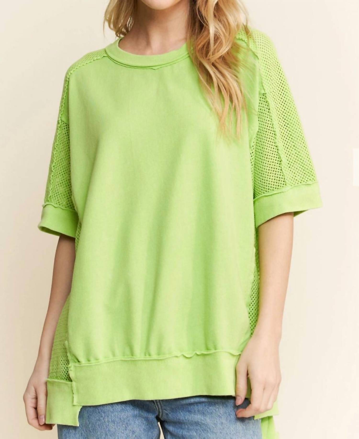 J. Her Women's Mesh Top in acid lime - women's shirt