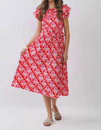Tcec - Floral Ruffle Sleeves Midi Dress