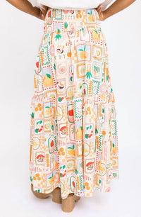 Karlie Fruit Basket Maxi Skirt in ivory multi - women's skirt - detail view
