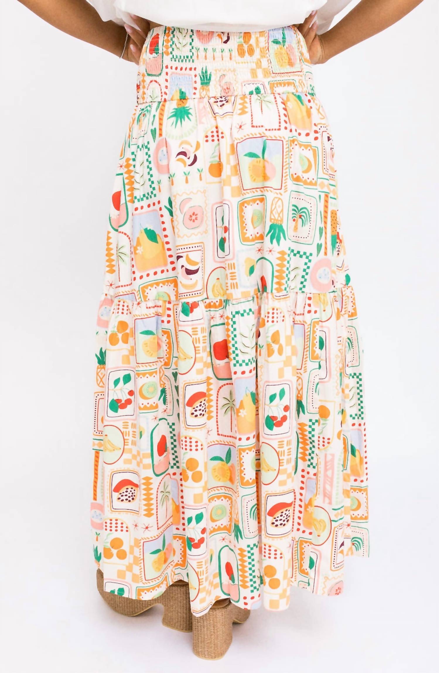Karlie Fruit Basket Maxi Skirt in ivory multi - women's skirt - detail view