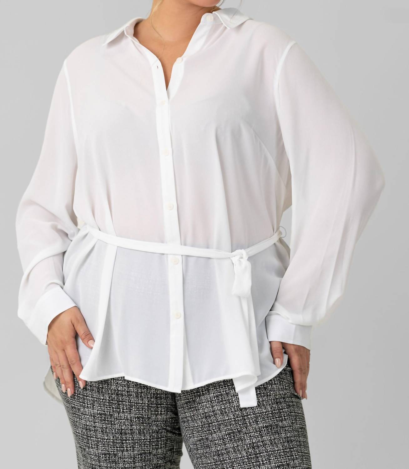 Nydj - Belted Tunic Collared Blouse - Plus