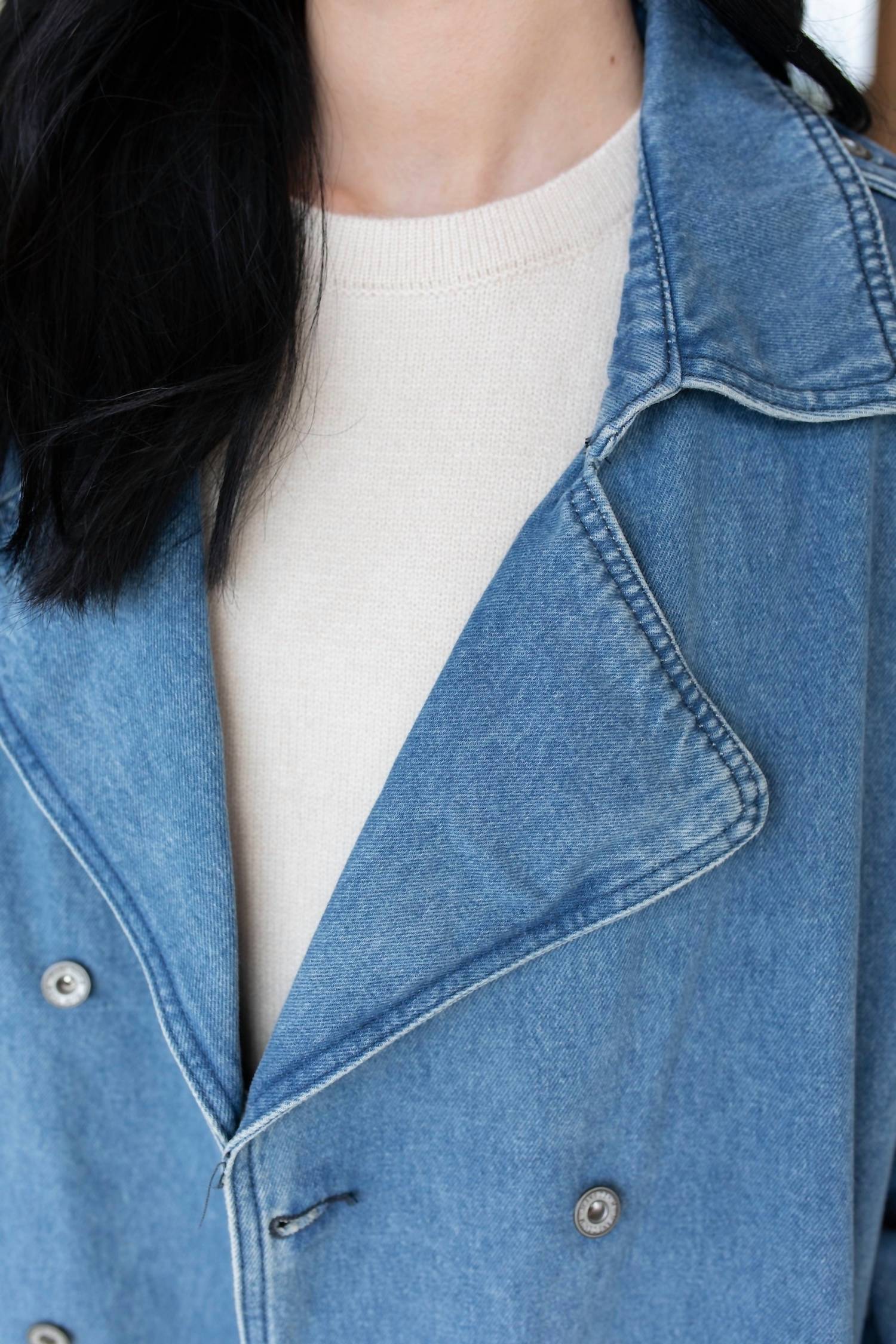 Q2 Stars Hollow Denim Trench Coat in blue - women's jacket - view 4