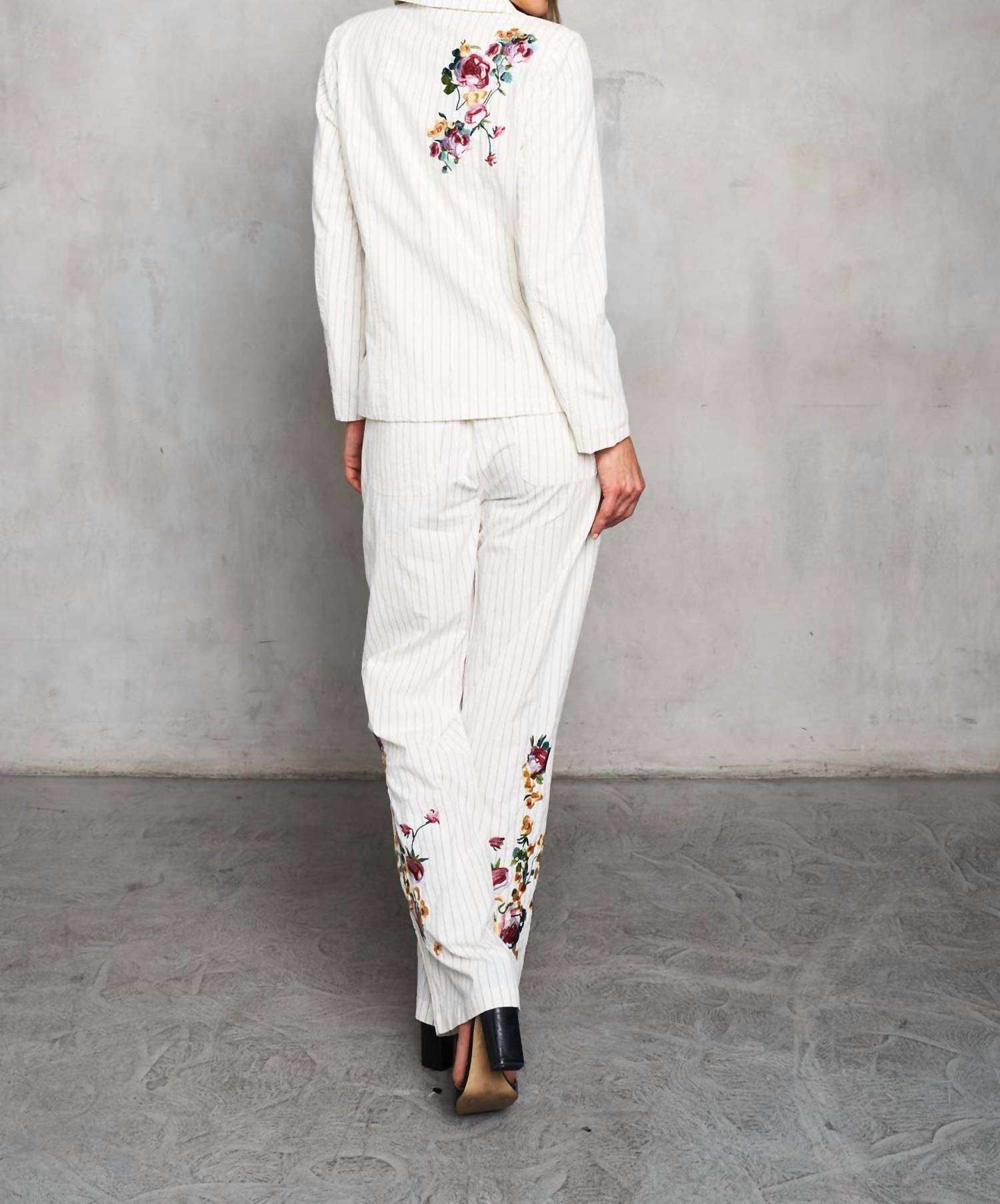 Paparazzi - Woven Yarn Dyed Embroided Pin Stripe Blazer