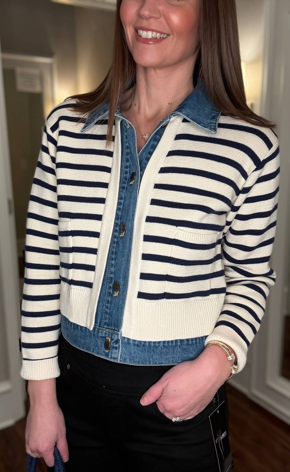 Velvet Heart - Mixed Media Stripe Cardigan 2.14