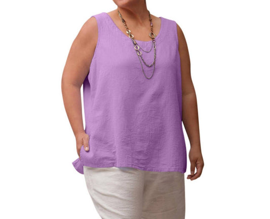 On The Plus Side - Crinkle Cotton Sleeveless Top - Plus