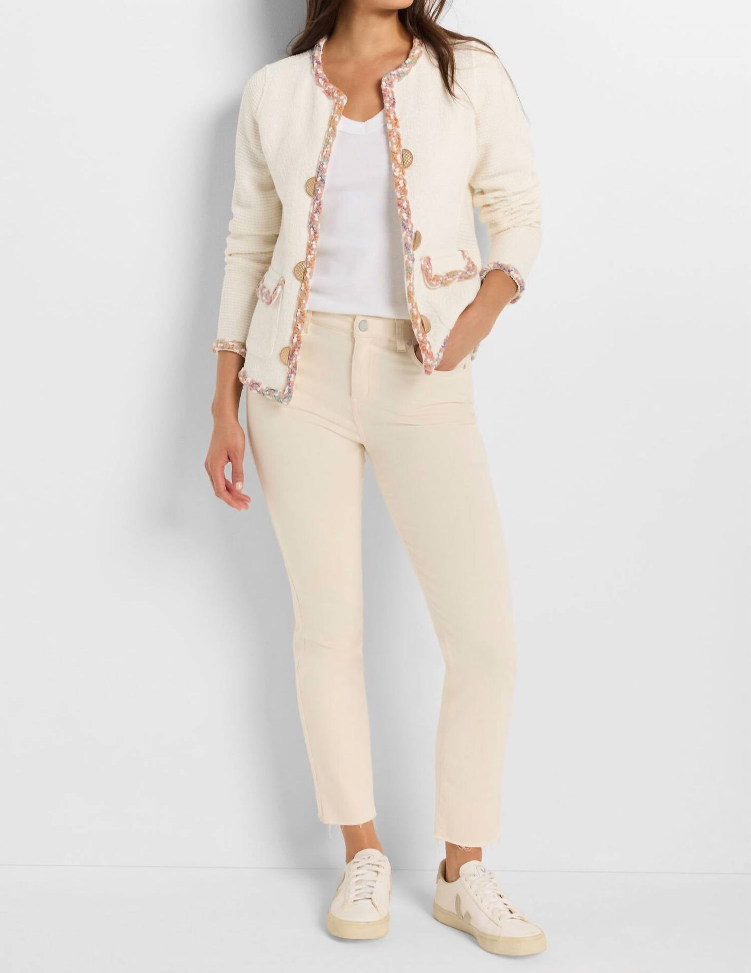 Nic + Zoe Mix Trim Knit Jacket in cream multi - women's jacket - view 4
