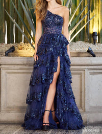 Sherri Hill - Ruffle Skirt One Shoulder Prom Dress