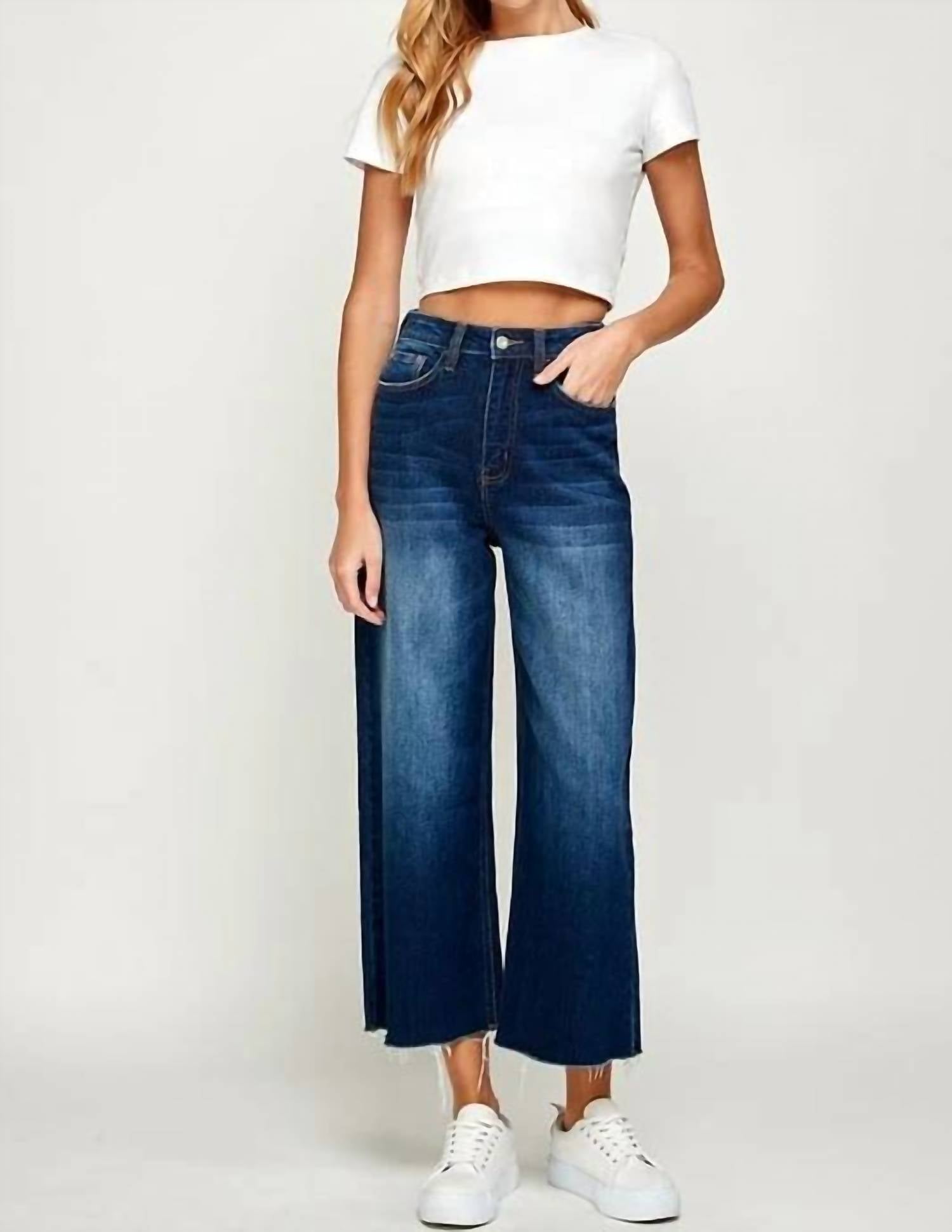 I&M Jeans - Wide Leg Cropped Jeans With Raw Hem