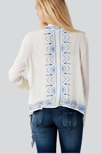 Entro - Embroidered Front Drape Cardigan