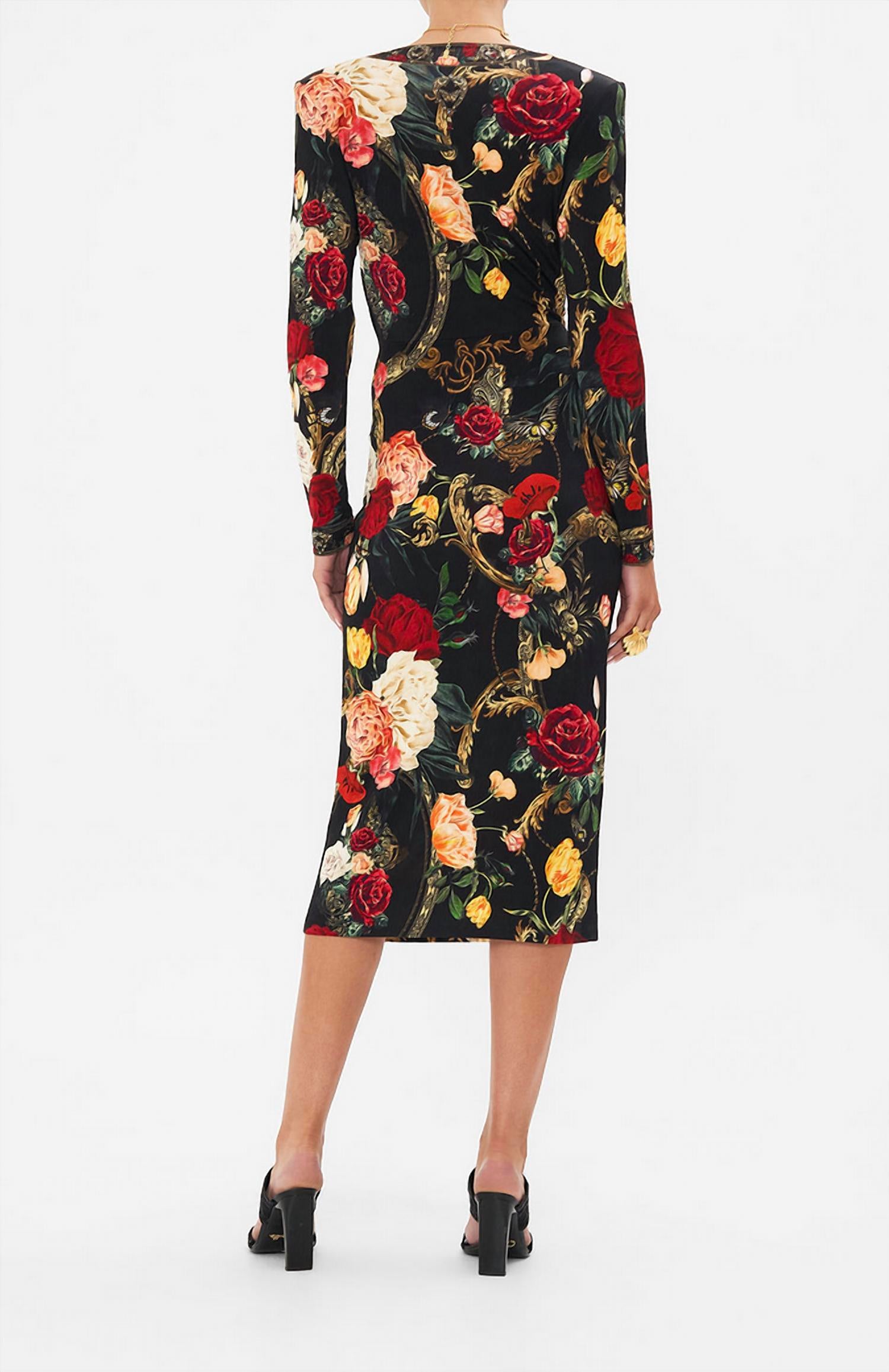 Camilla V-neck Midi Cross Front Dress in magic in the manuscripts 1 - women's dress - alternate view