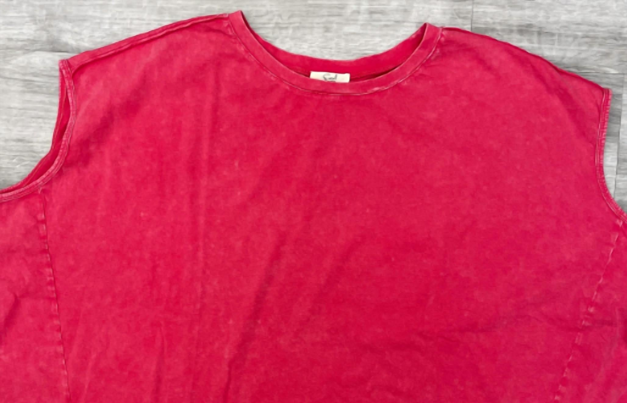 Easel - Women's Cap Sleeve Mineral Washed Knit Top