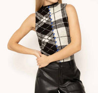 Central Park West - Goldie Plaid Sleeveless Mockneck