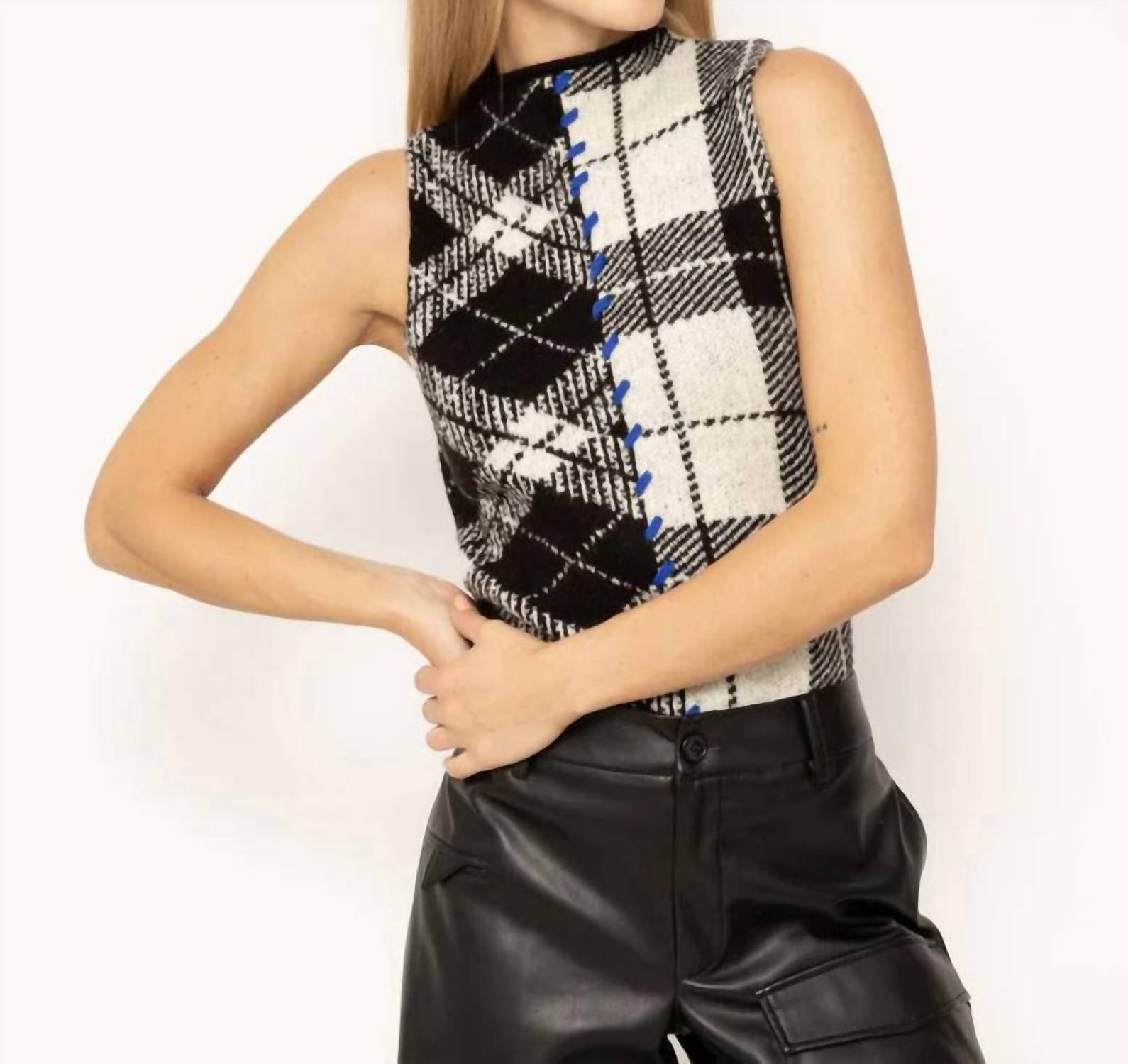 Central Park West - Goldie Plaid Sleeveless Mockneck