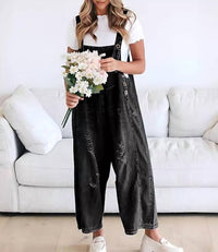 Rosa Clothing Southern Country Distressed Washed Denim Overall in black - women's pants