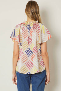 entro V-neck Flutter Sleeve Blouse in latte - women's blouse - alternate view