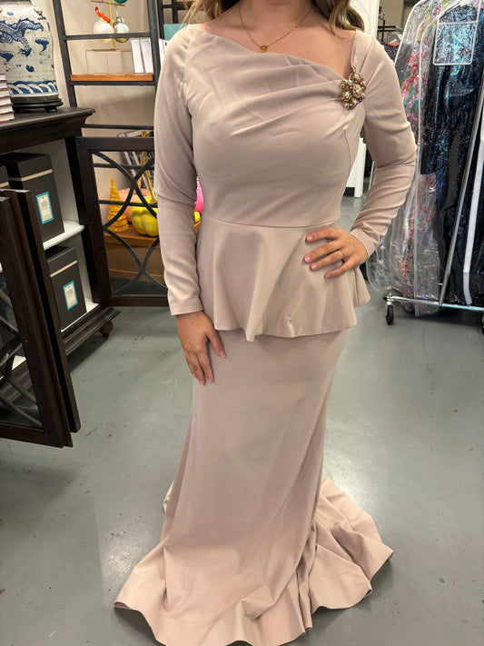 Peplum Long Sleeve Evening Gown