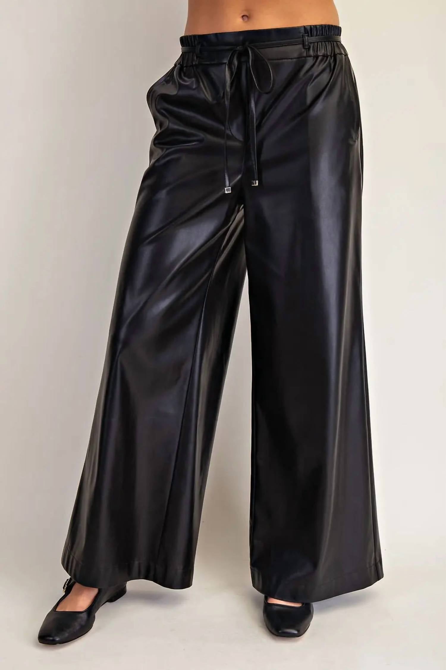 Ee:Some - Pleather Tie Waist Pants