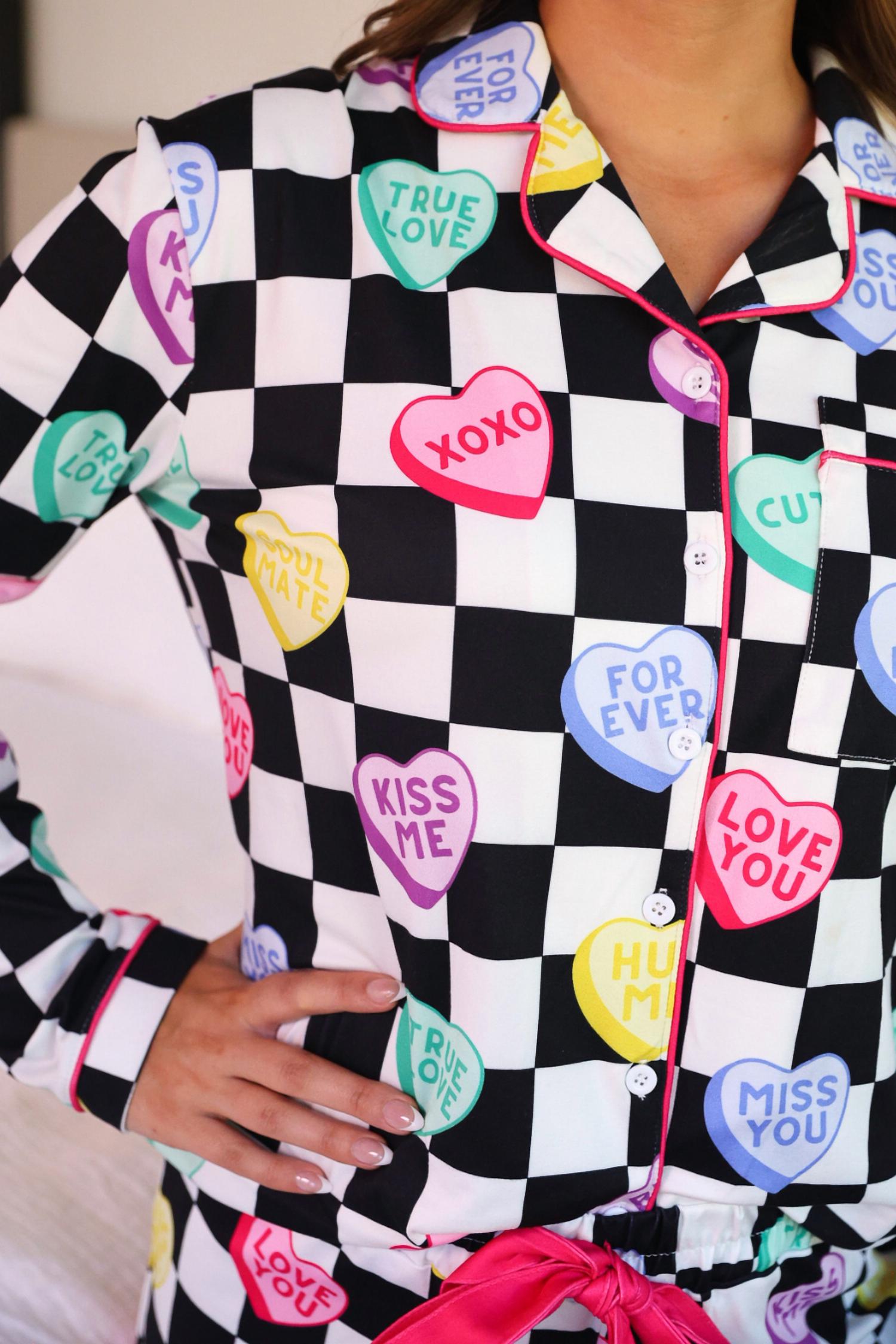 Jess Lea - Checkered Conversation Hearts Ruffle Pajama Set
