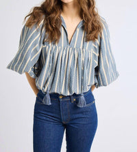 MILLE Charlie Tie Top in chambray stripe - women's blouse - detail view