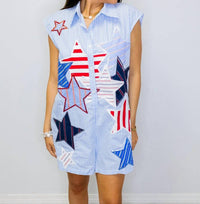 Queen Of Sparkles - Usa Stripe Patch Stars Romper