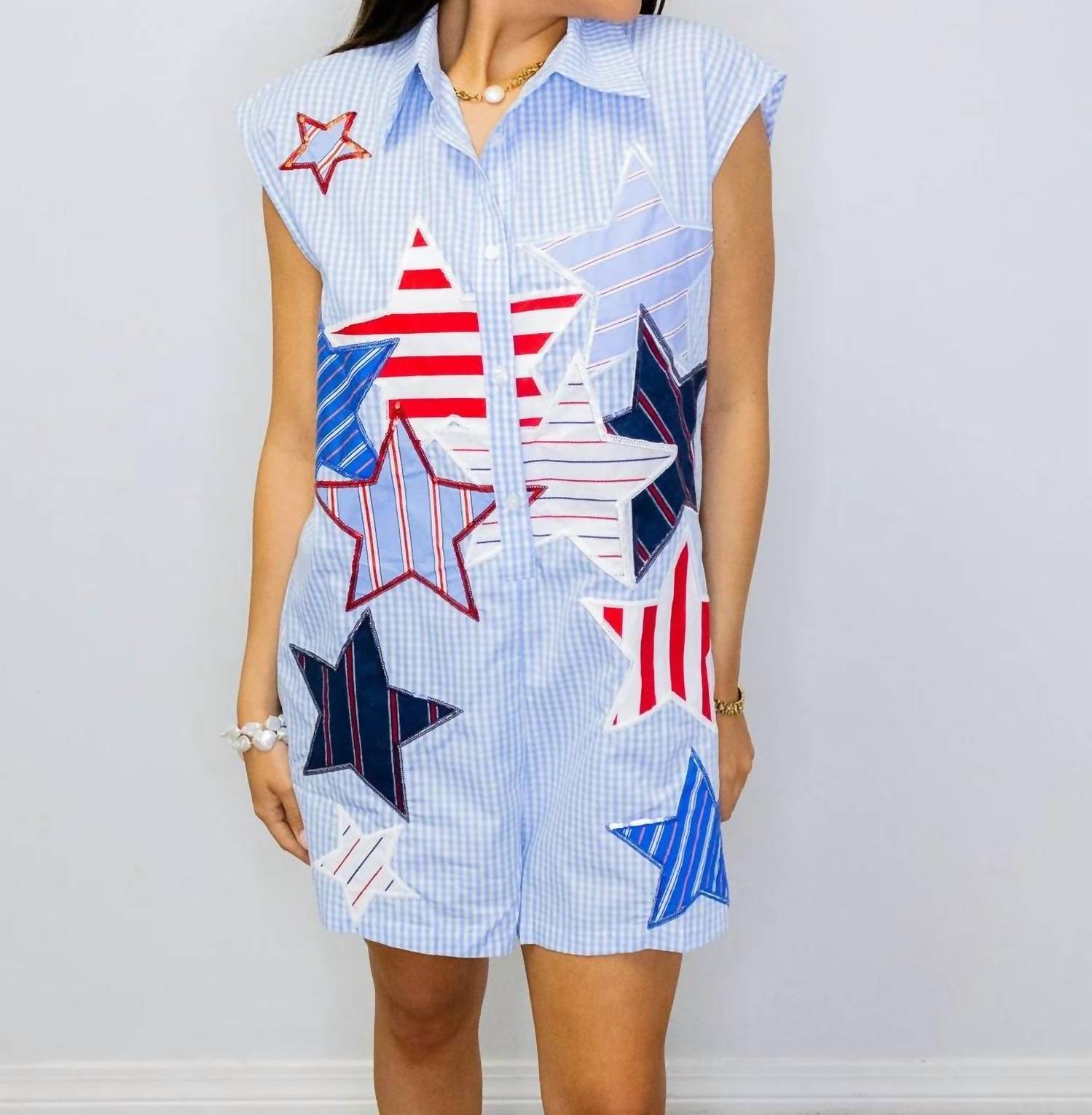 Queen Of Sparkles - Usa Stripe Patch Stars Romper
