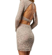 Sherri Hill - Beaded Two Piece With A Long Sleeve Open Back Crop Top And A Short Fitted Skirt