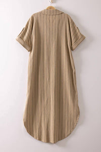 Very J - Women's Striped Linen Midi Button Down Shirt Dress