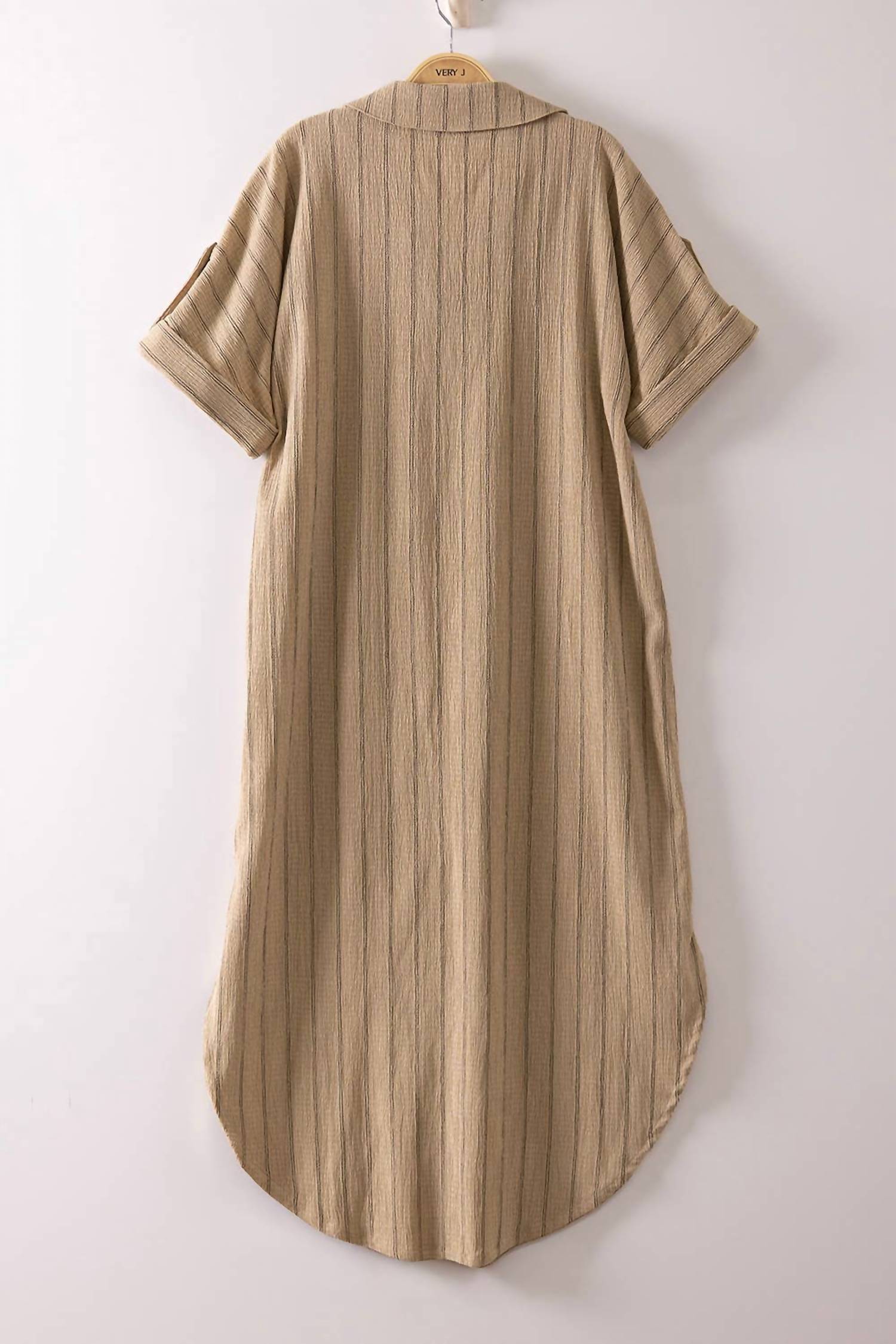 Very J - Women's Striped Linen Midi Button Down Shirt Dress