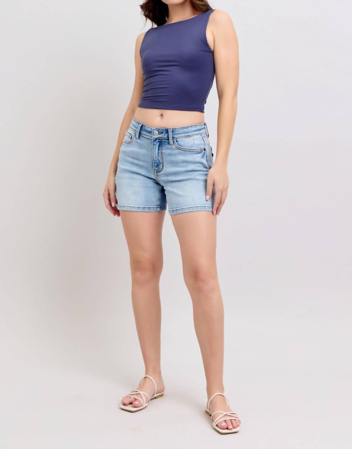 Judy Blue Mid Rise Dad Shorts in vintage wash - women's shorts - view 13