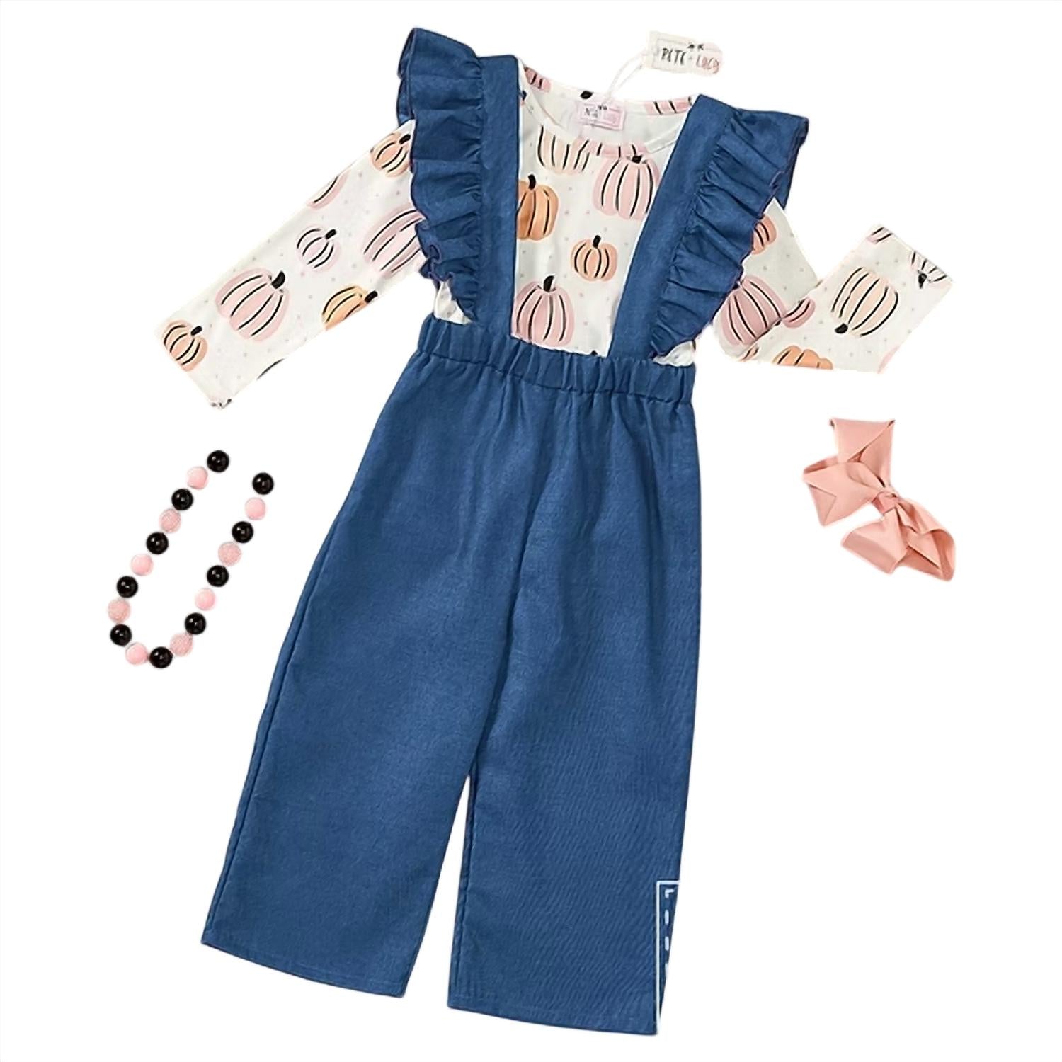 Pete + Lucy - Girls Denim Pumpkin Jumpsuit